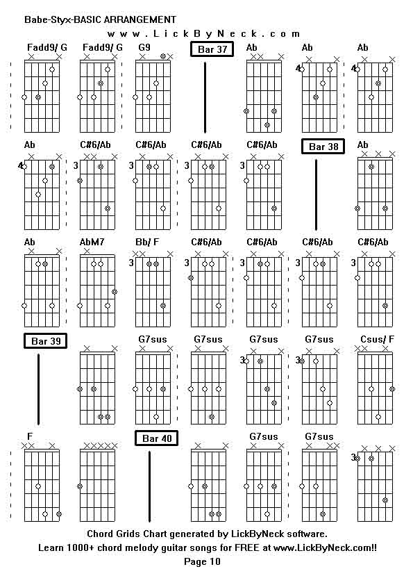 Chord Grids Chart of chord melody fingerstyle guitar song-Babe-Styx-BASIC ARRANGEMENT,generated by LickByNeck software.